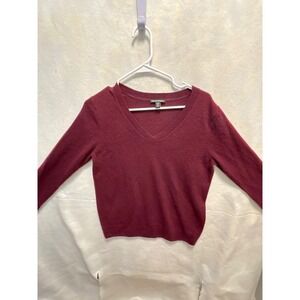Hilary Radley Womens Burgundy V-Neck Long Sleeve Sweater Size M